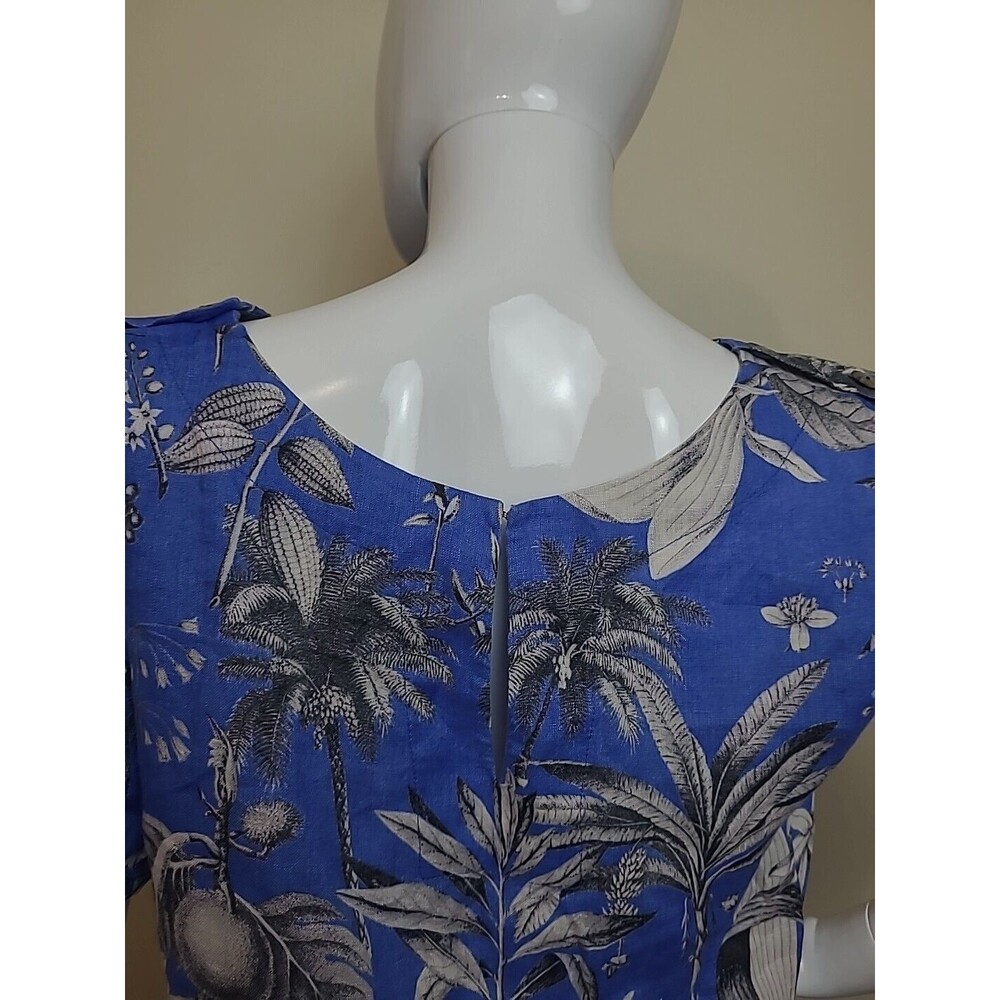 J Crew Blue White Floal Tropical Cap Sleeve Key Whole Back Round Neck Top Small - Picture 3 of 8
